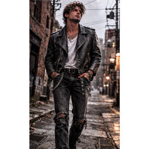 VTG Ripples Leather Jacket Men XL Belted Western Punk Grunge 80s Moto Black